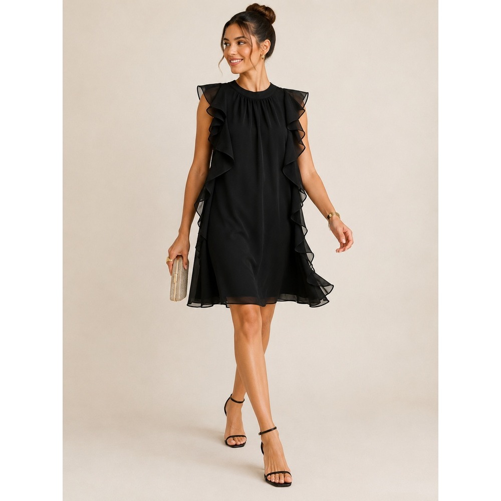 Madewell Silk Cascading Ruffle Shift Dress Black NWT Size 2 LBD